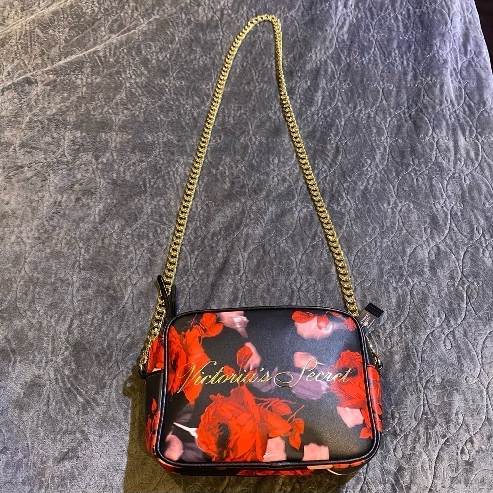 Victoria's Secret Floral Crossbody Purse With Gold Chain Strap